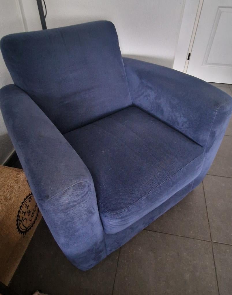 GRATIS Comfortabele blauwe fauteuil, Huis en Inrichting, Fauteuils, Gebruikt, Stof, 75 tot 100 cm, 75 tot 100 cm, Ophalen