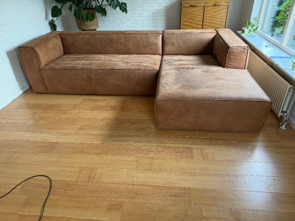 WOOOD Bean Hoekbank met Chaise Longue - Eco-leder/Cognac, Ophalen, Gebruikt, 300 cm of meer, 150 cm of meer