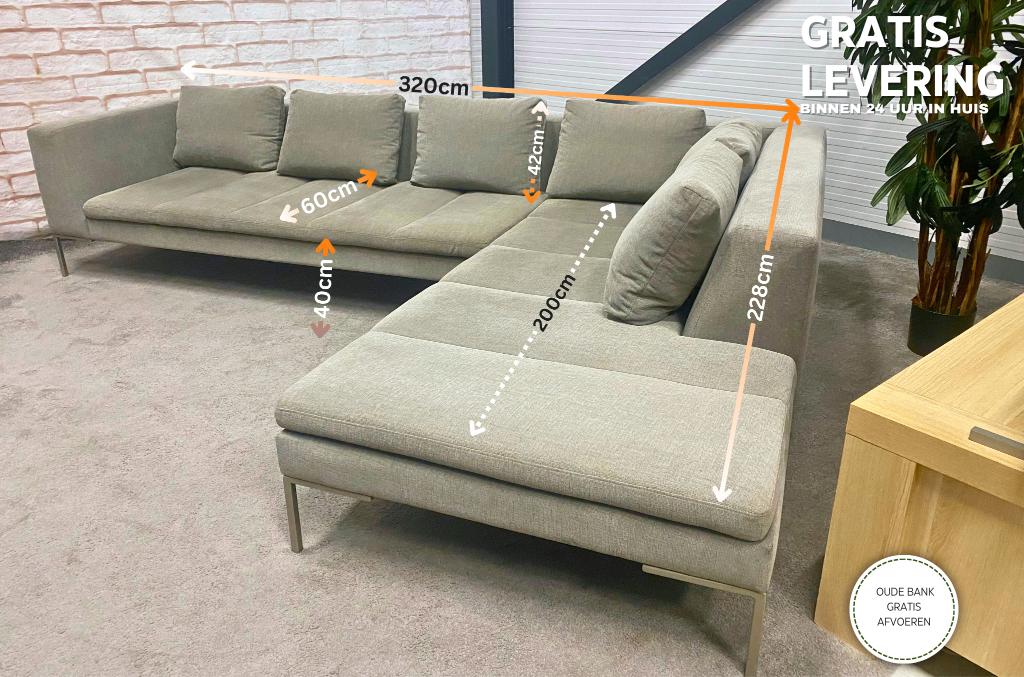 Montèl Tristan Taupe Hoekbank–Diepe Lounge –Gratis Levering, Hoekbank, 75 tot 100 cm, Ophalen of Verzenden, Zo goed als nieuw