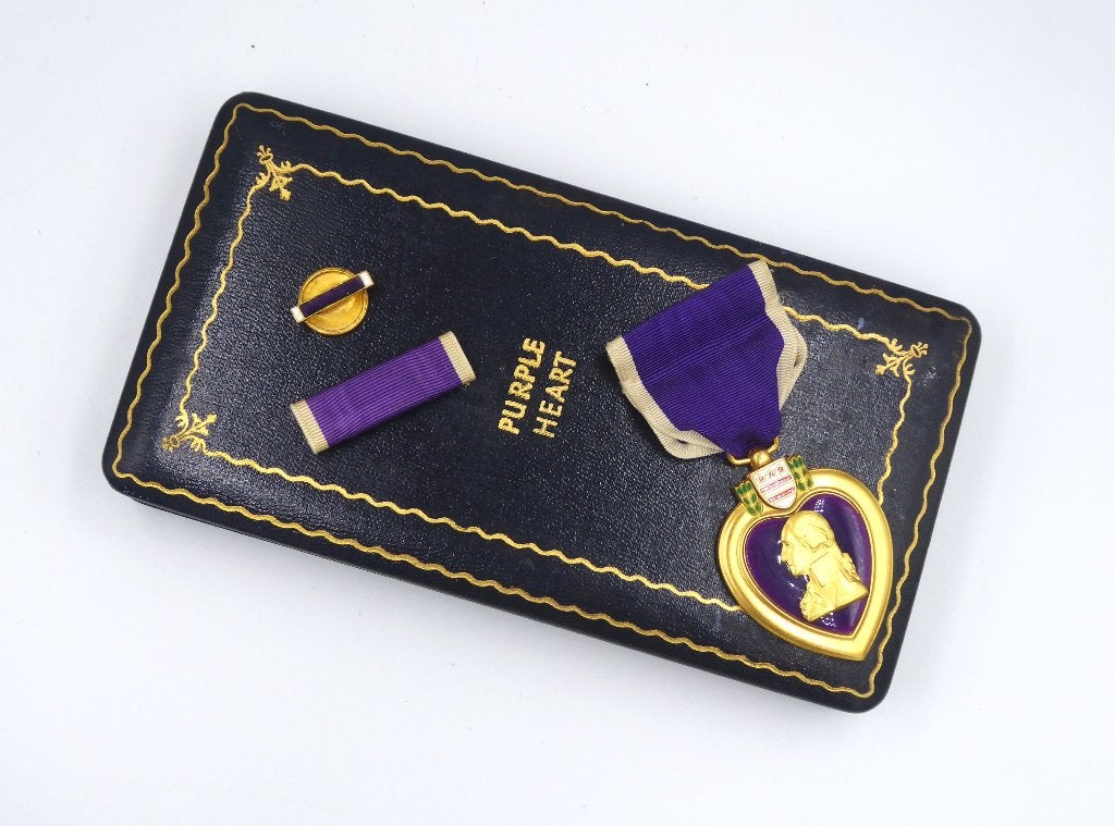 WO2 US Cased Purple Heart Medal (Slot Brooch), Verzenden, Landmacht, Amerika, Lintje, Medaille of Wings