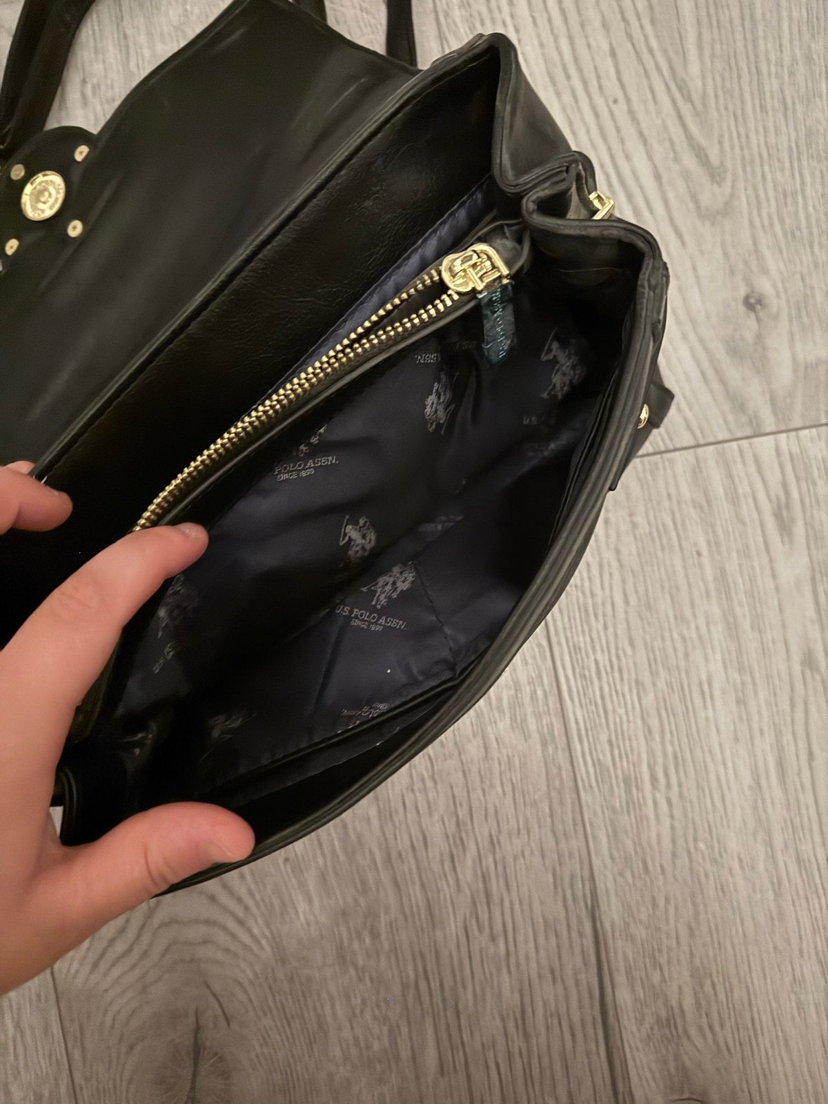 Mooie zwarte USPA tas met koord, 1x gebruikt, Verzenden, Gebruikt, Zwart, Schoudertasje