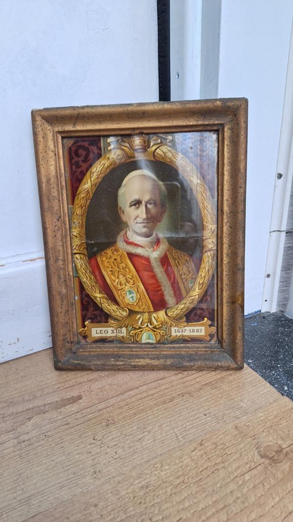 Oude prent Leo XIII 1837-1887, in houten lijst, Ophalen of Verzenden