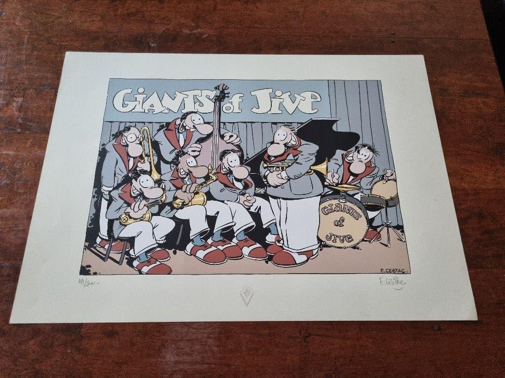 Giants of Jive - Gesigneerde zeefdruk van F. Cestac, Ophalen, Rechthoekig Liggend, Zo goed als nieuw, A1 t/m A3