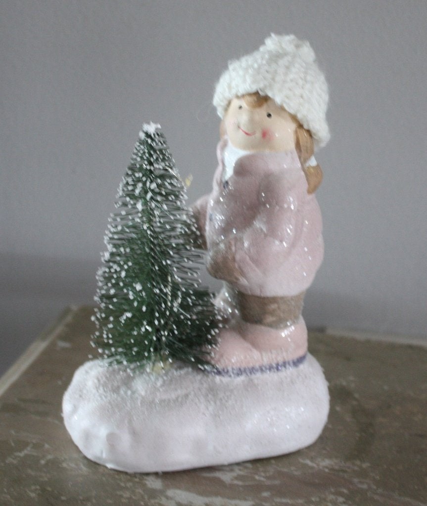 beeldje met meisje en kerstboom met licht, Ophalen of Verzenden, Gebruikt