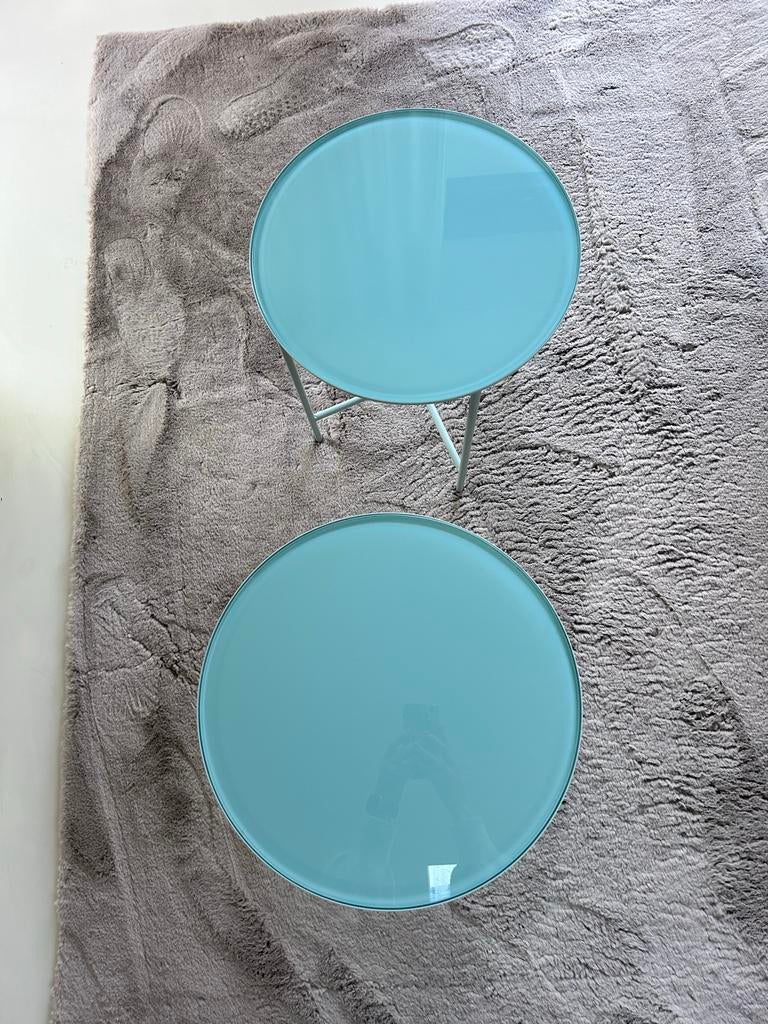 Set van 2 ronde bijzettafels met glazen blad, Ophalen, Minder dan 45 cm, Minder dan 55 cm, Rond
