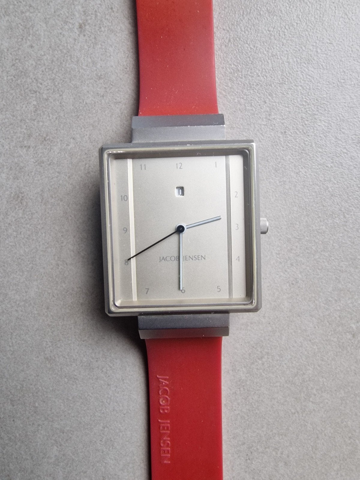 Jacob Jensen horloge met rood bandje, Staal, Polshorloge, Kunststof, Zo goed als nieuw
