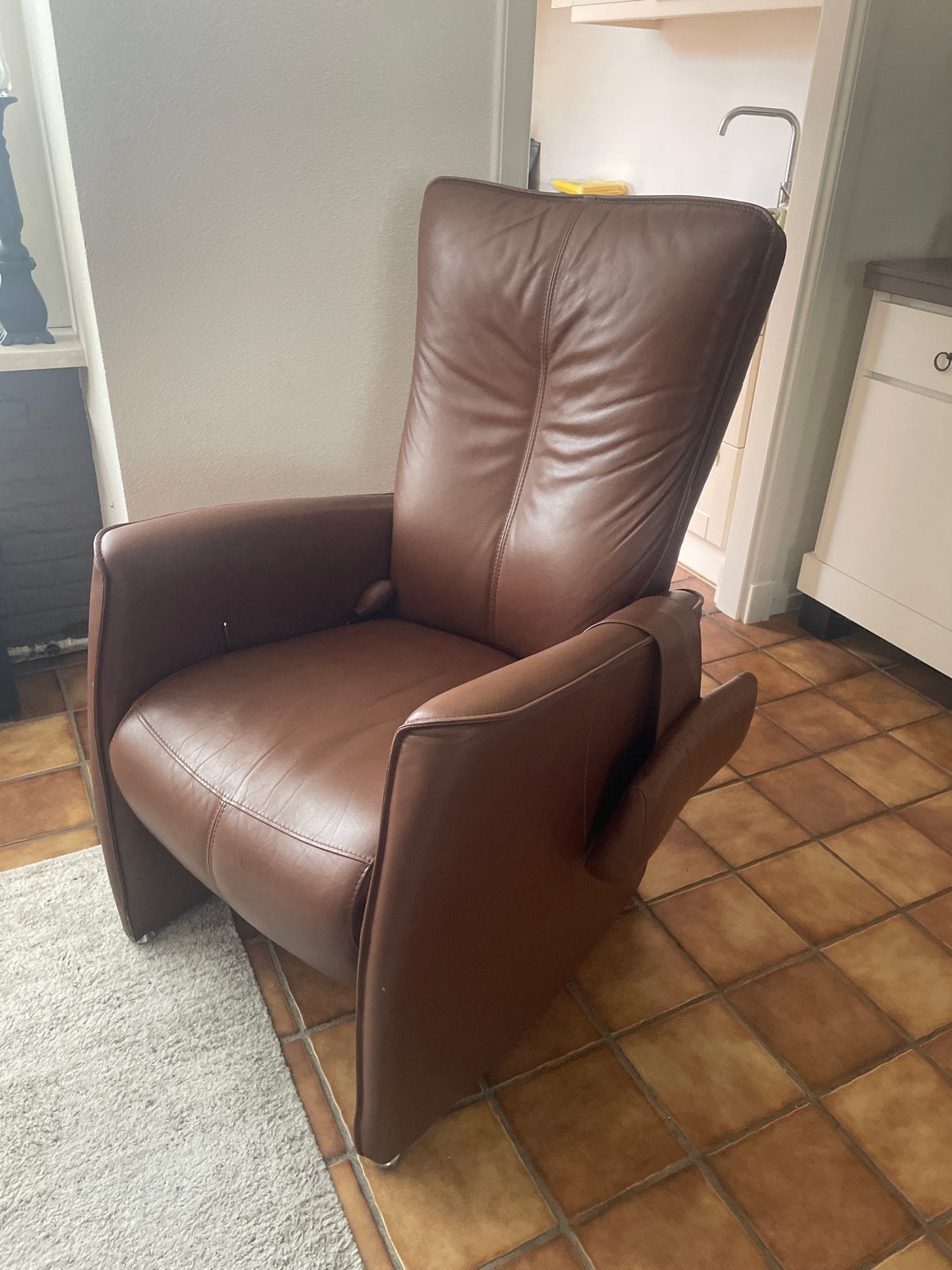 Prominent Leren Relaxfauteuil - Bruin, Huis en Inrichting, Fauteuils, Ophalen, Gebruikt, Leer, 75 tot 100 cm