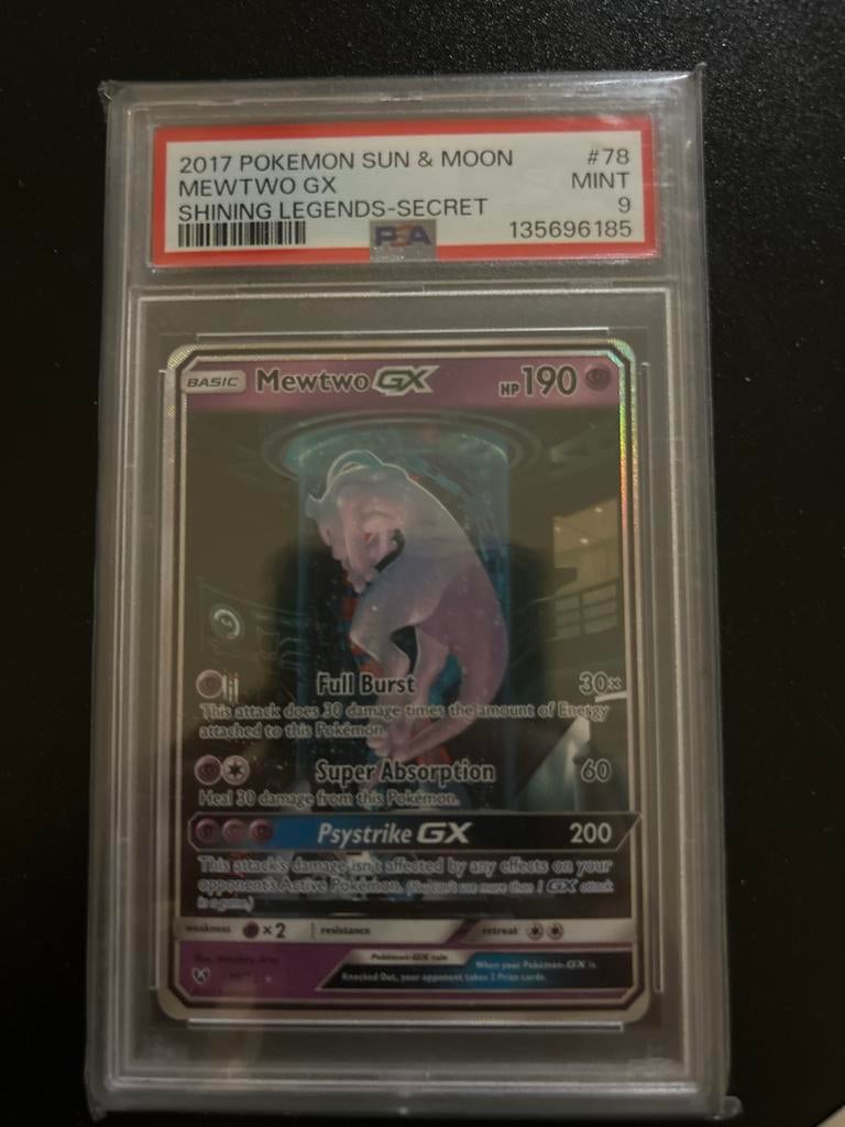 Pokemon Mewtwo GX Shining Legends 78 PSA 9, Hobby en Vrije tijd, Verzamelkaartspellen | Pokémon, Ophalen, Zo goed als nieuw, Losse kaart