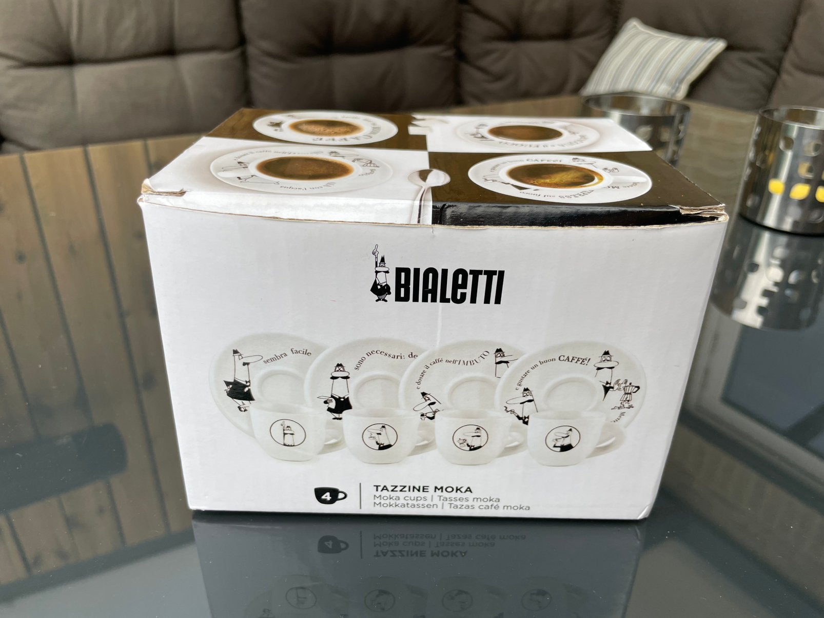 Bialetti koffiekop met schotel Porselein set van 4, Overige merken, Nieuw, Ophalen of Verzenden, Overige stijlen