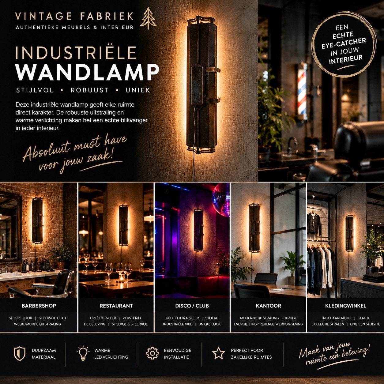 XXL Industriële Wand- en Plafondlamp - Robuust Design, 2033NJ, LED, Nieuw, Overige fittingen