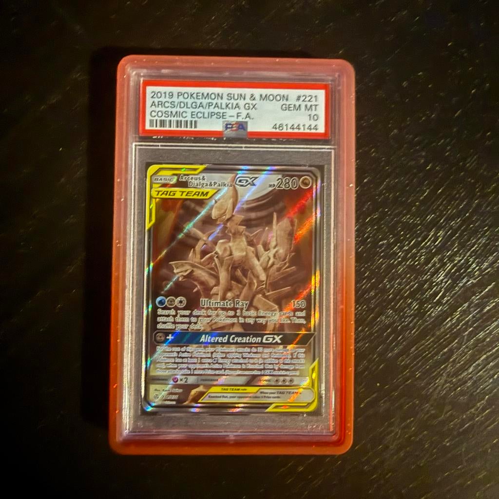 Arceus & Dialga & Palkia GX PSA 10 - Cosmic Eclipse Tag Team, Ophalen of Verzenden, Nieuw, Losse kaart, Foil