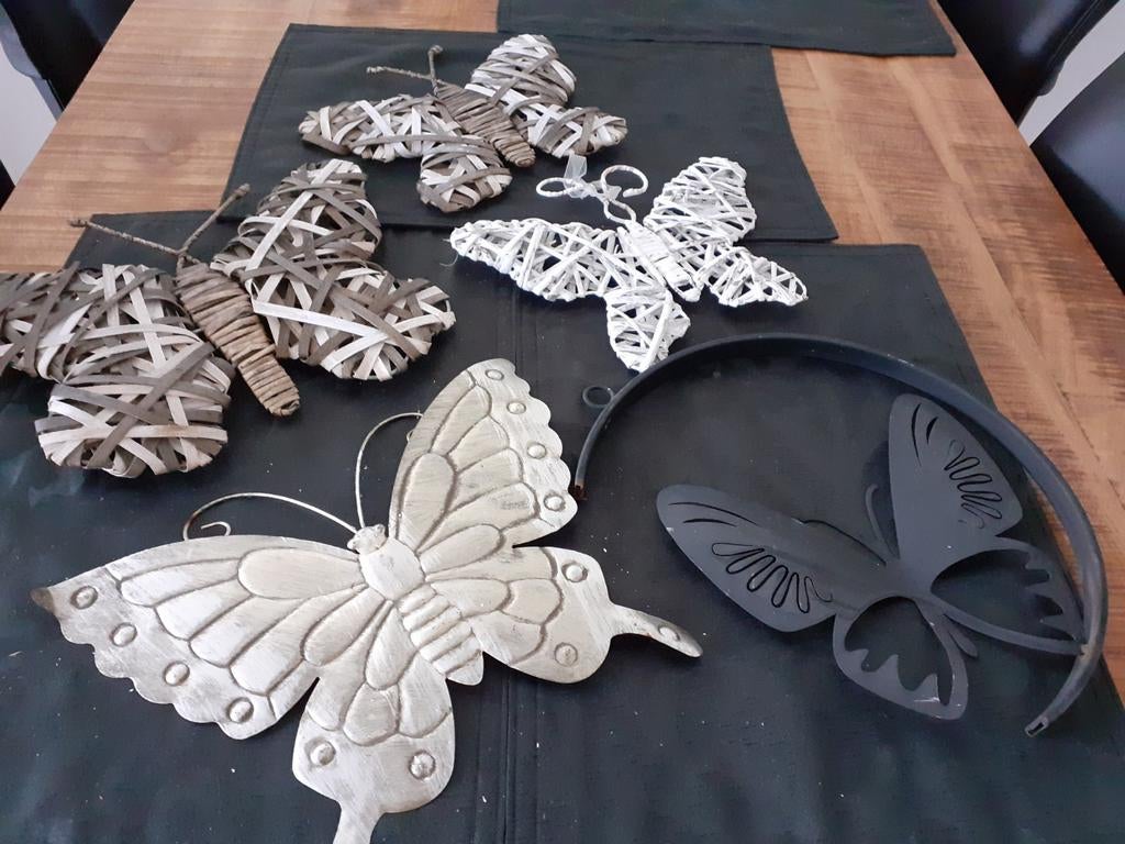 5 decoratieve vlinders verschillende materialen en maten, Ophalen, Gebruikt, Meerkleurig, Decoratieobject