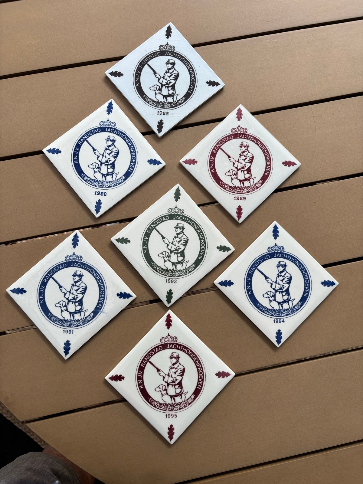 Set van 7 K.N.J.V. Randstad Jachthondenproeven tegels, Ophalen of Verzenden