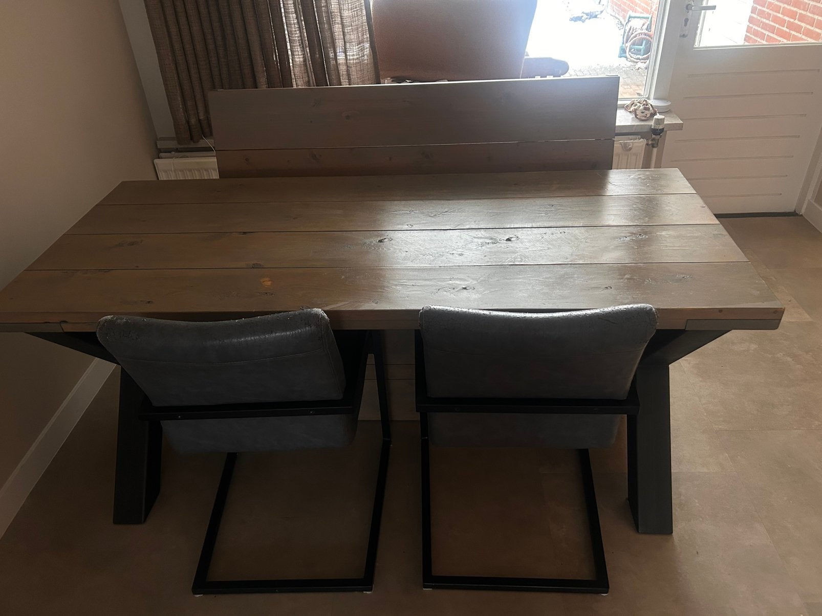 Eetkamer tafel met bankje, Ophalen, Gebruikt, Rechthoekig, 150 tot 200 cm