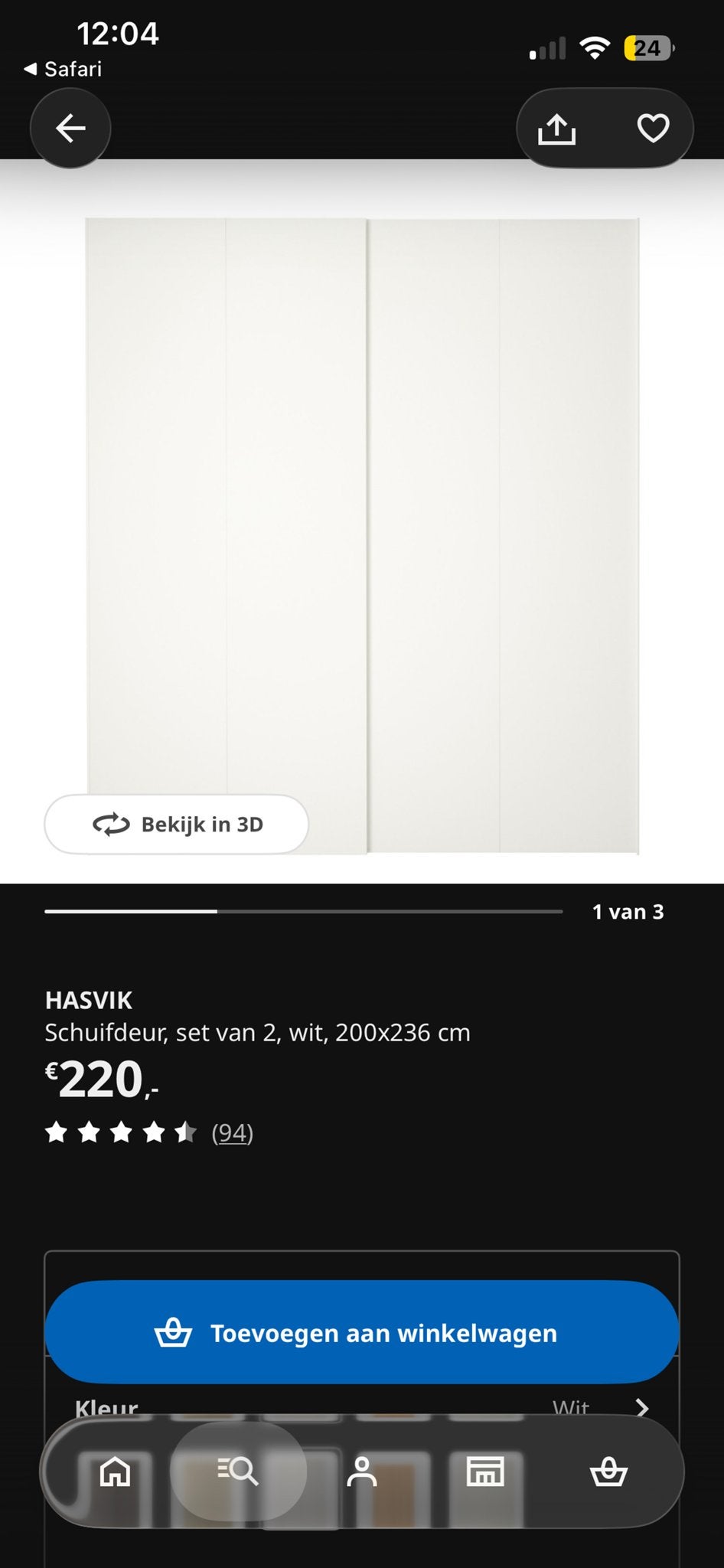 IKEA HASVIK Schuifdeur set, wit, 200x236 cm, Ophalen, Overige materialen, Gebruikt, 200 cm of meer