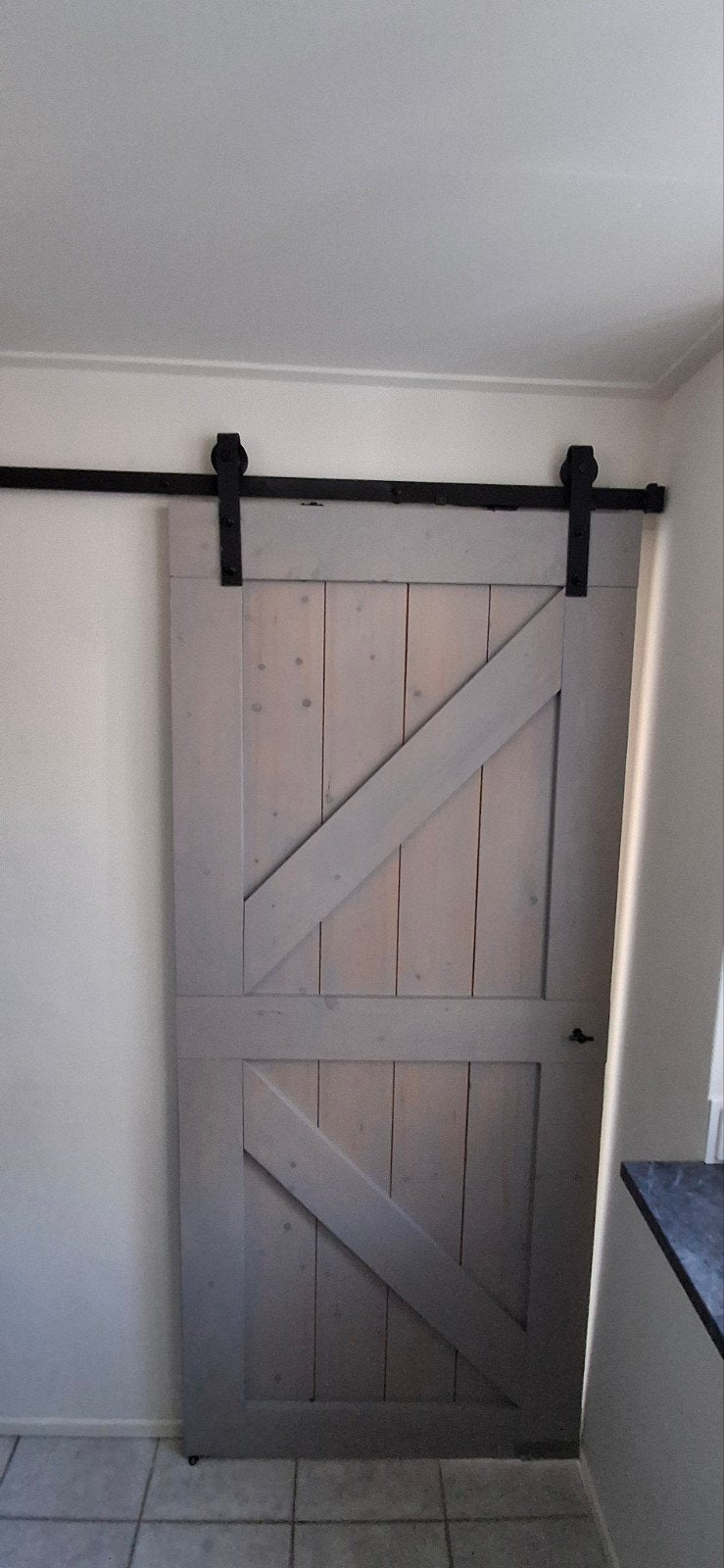 Schuifdeur van hout, grijs geverfd, 215x93 alleen deur, Ophalen, Gebruikt, 80 tot 100 cm, Binnendeur