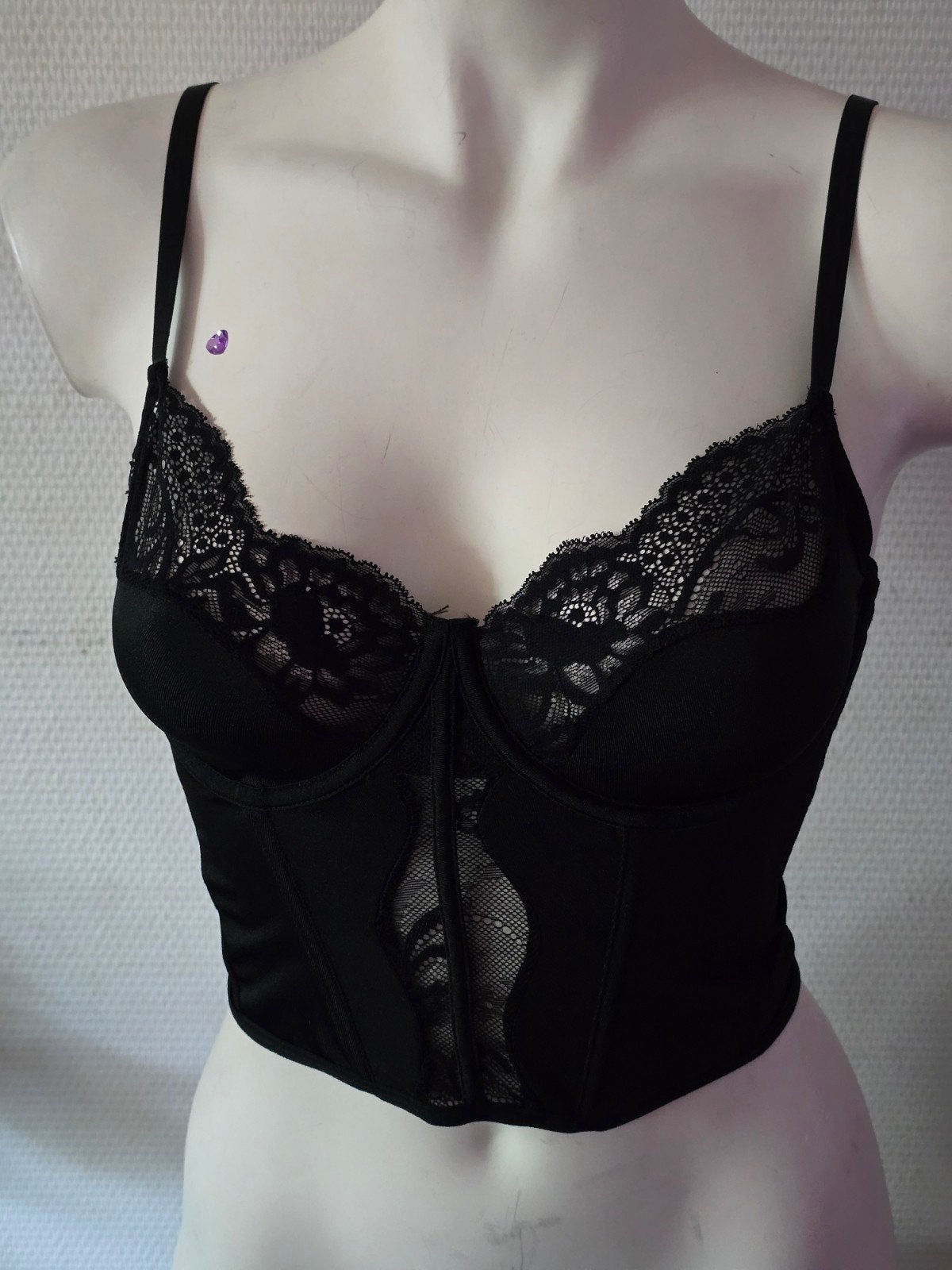 Zwarte kanten bustier top - Maat M, Onbekend, Ophalen of Verzenden, Zwart, Body of Korset