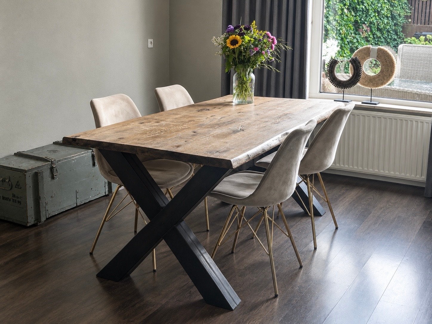 Eiken boomstamtafel 180x87x77 cm, Huis en Inrichting, Ophalen, Gebruikt, Eikenhout, 50 tot 100 cm