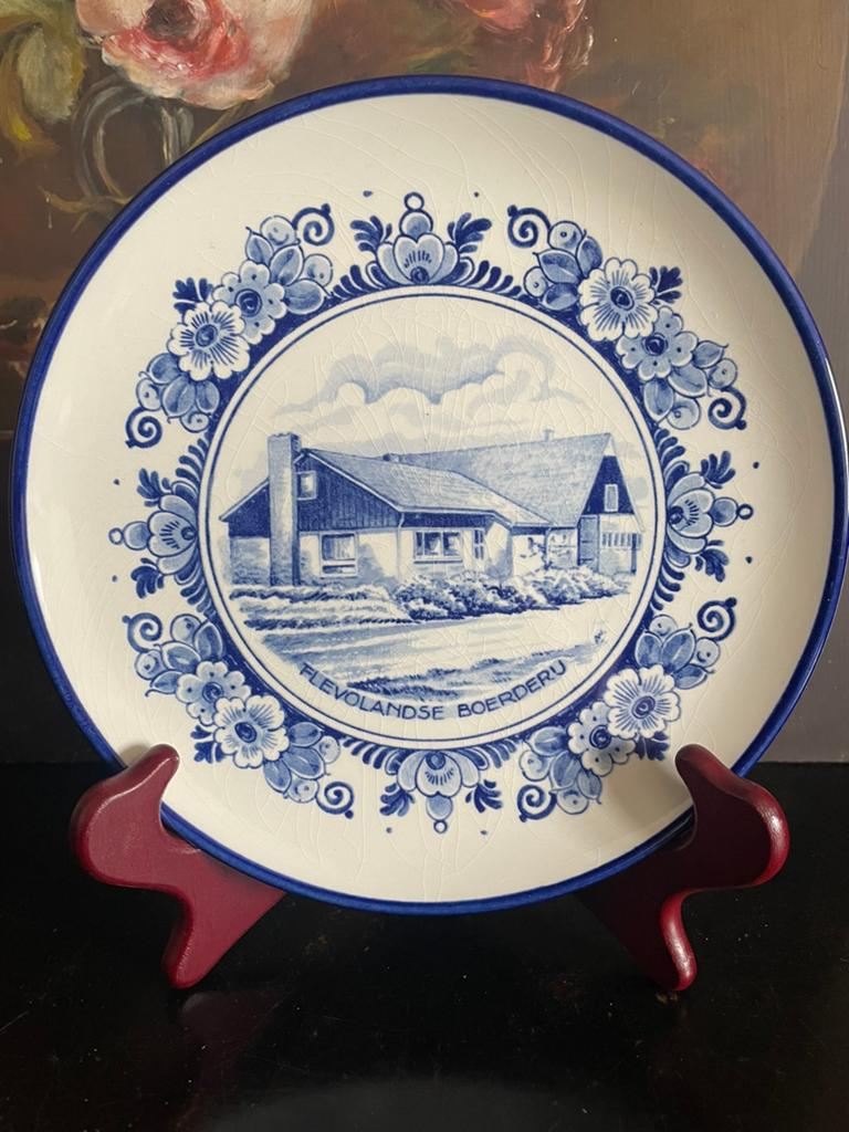 Delfts blauw wandbord flevolandse boerderij, Ophalen of Verzenden