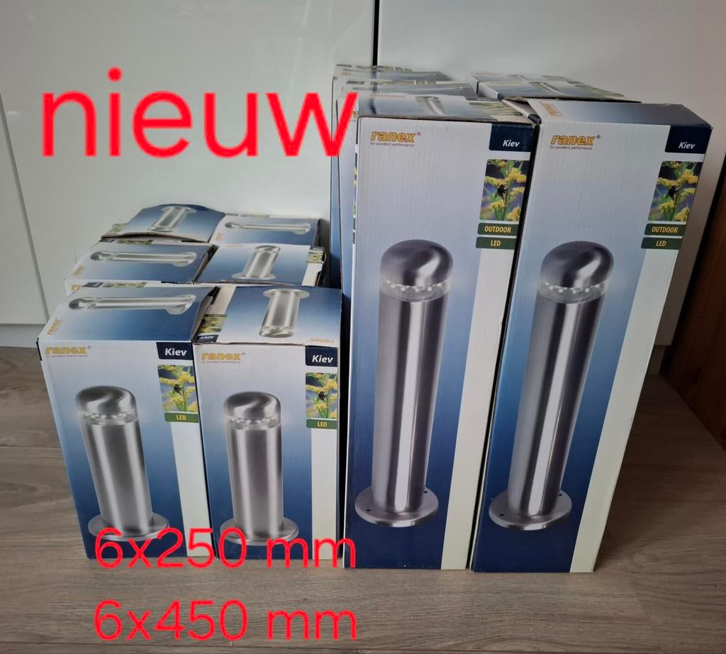 12 Nieuwe Ranex Kiev LED Tuinlampen - 6x 250mm & 6x 450mm, Ophalen