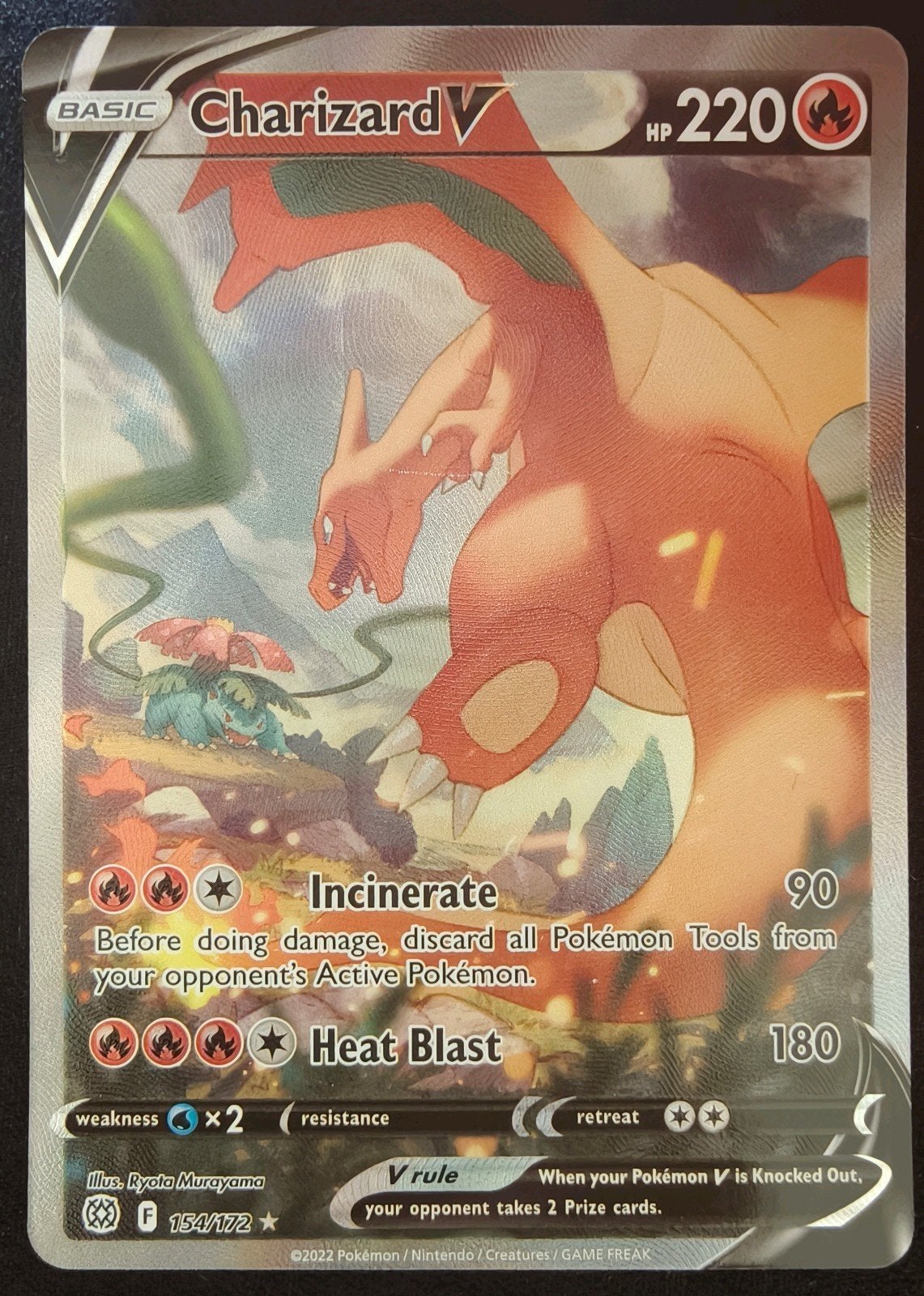 Charizard V (BRS 154/172) geen whitening, krasje voorkant., Ophalen, Zo goed als nieuw