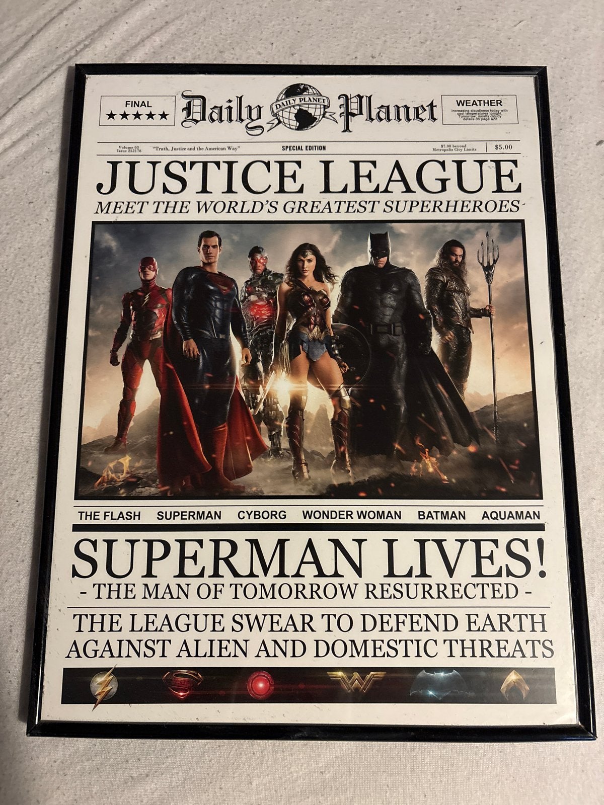 Ingelijste Justice League poster, Verzamelen, Posters, Ophalen, Rechthoekig Staand, Met lijst, Zo goed als nieuw