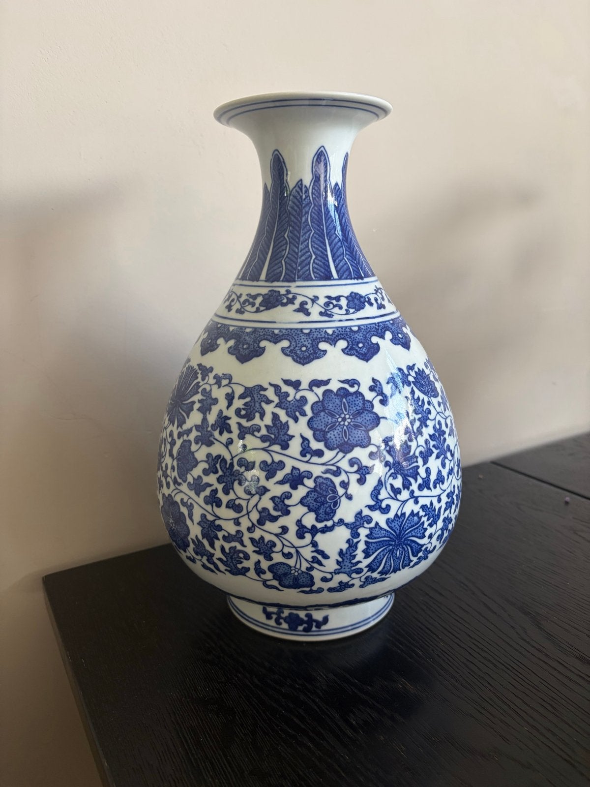 Yunhao Blauw-Wit Porseleinen Vaas met Bloemmotief, Ophalen