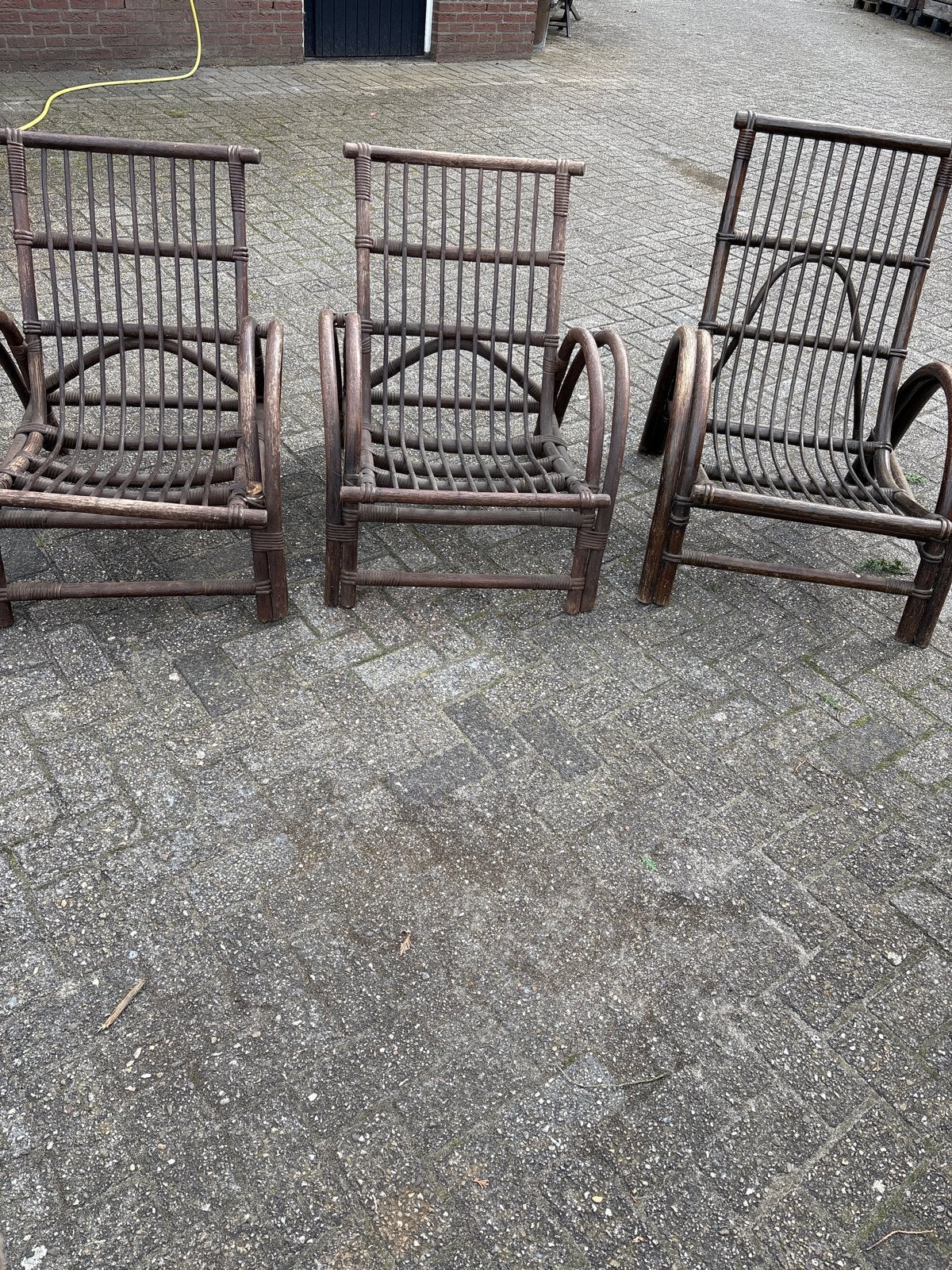 Set van 3 Vintage Rotan Fauteuils met Kussens, Ophalen of Verzenden