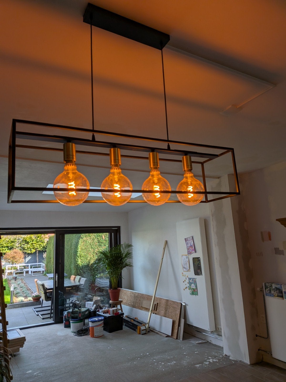 Moderne hanglamp met 4 Edison LED lampen, Huis en Inrichting, Ophalen, Industrieel, Modern, E27 (groot), Zo goed als nieuw