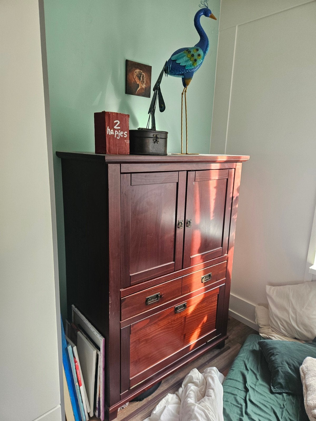 Kersenkleurige kast, Huis en Inrichting, Kasten | Televisiemeubels, Ophalen, Gebruikt, 100 tot 150 cm, Vintage