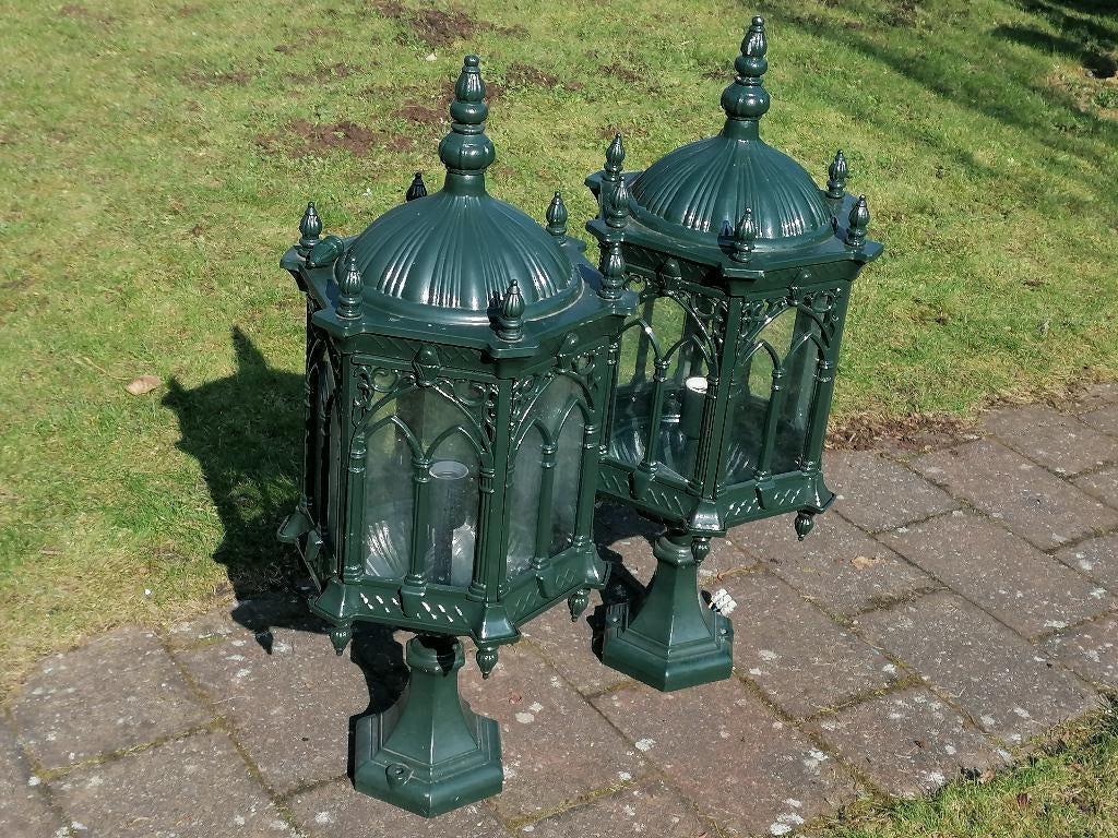 Gothische groene aluminium buiten lampen Niet gebruikt, Tuin en Terras, Buitenverlichting, Ophalen, Staande lamp, Netvoeding, 50 tot 250 watt