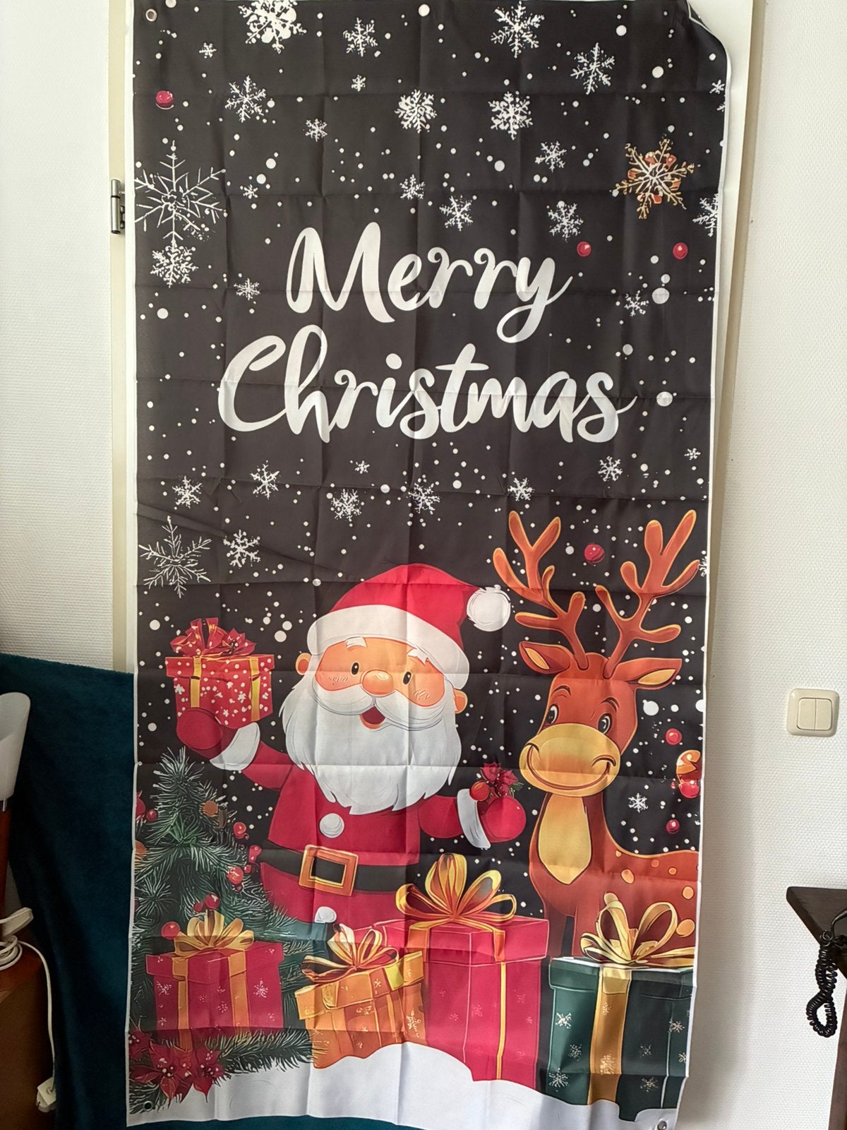 Kerstdecoratie deur banner print kerstman rendier 90x180cm, Ophalen of Verzenden, Nieuw, Versiering, Kerst of Sinterklaas