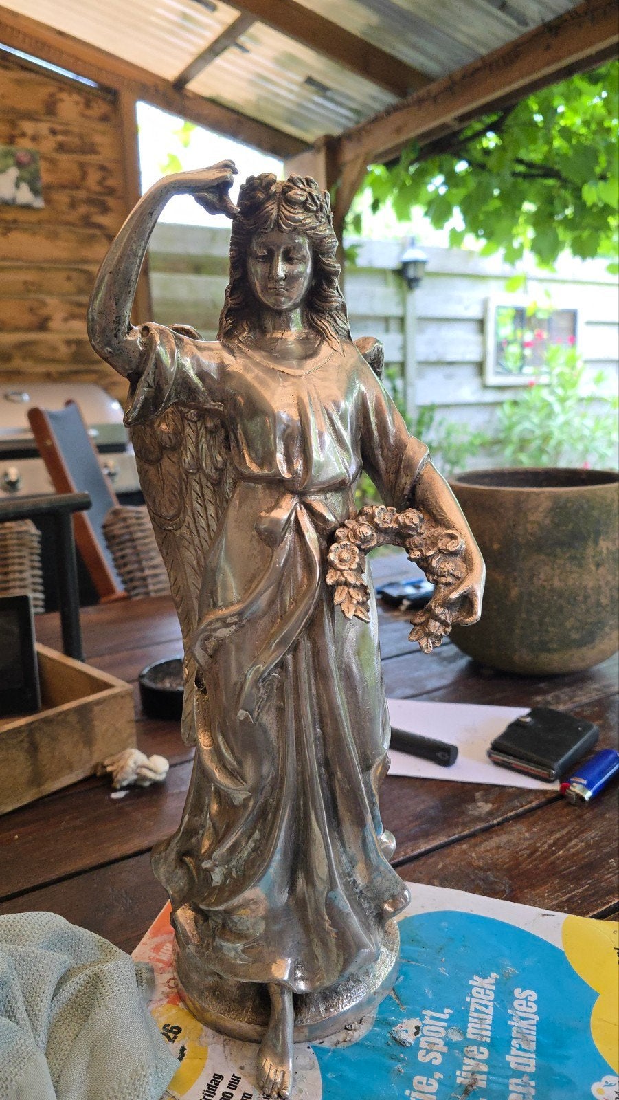 Antieke beeld Engel 7 kilo 42 cm uit 1900, Antiek en Kunst, Ophalen of Verzenden
