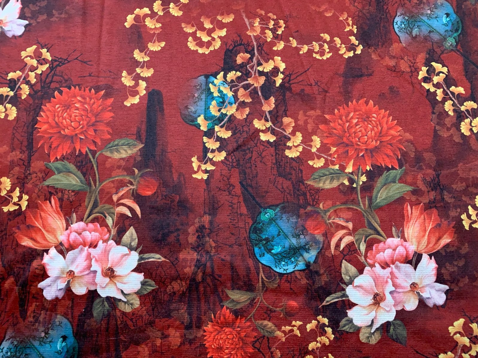 Zachte joggingstof 145x126 cm met bloemenprint, Overige materialen, Meerkleurig, 120 cm of meer, Nieuw