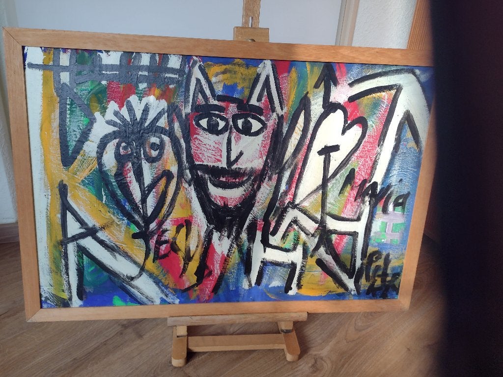 Schilderij Modern werk op paneel van gezichten, Ophalen of Verzenden, Abstract
