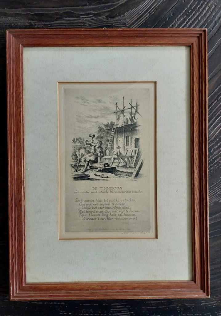 Ets Gravure de Timmerman Maarten Langbroek naar Jan Luyken, Antiek en Kunst, Kunst | Etsen en Gravures, Ophalen of Verzenden