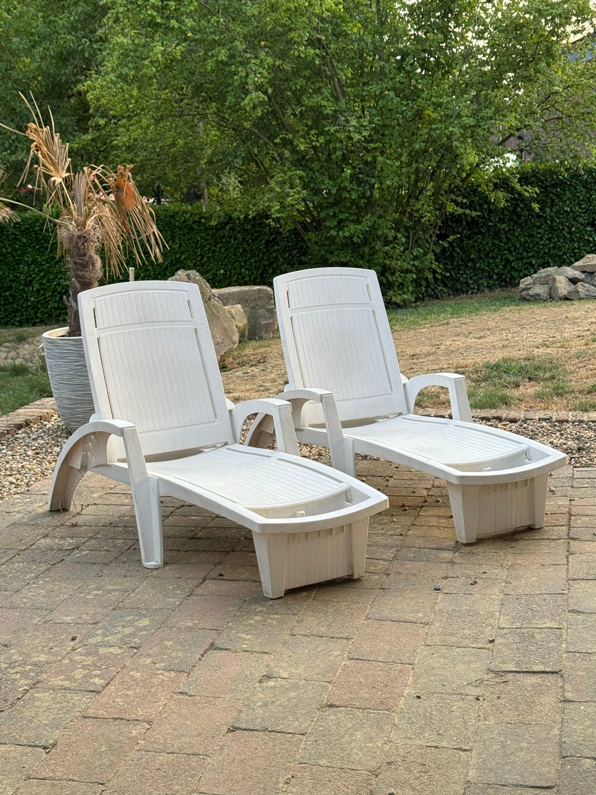 Set van 4 kunststof ligstoelen, Ophalen, Gebruikt, Kunststof, Verstelbaar