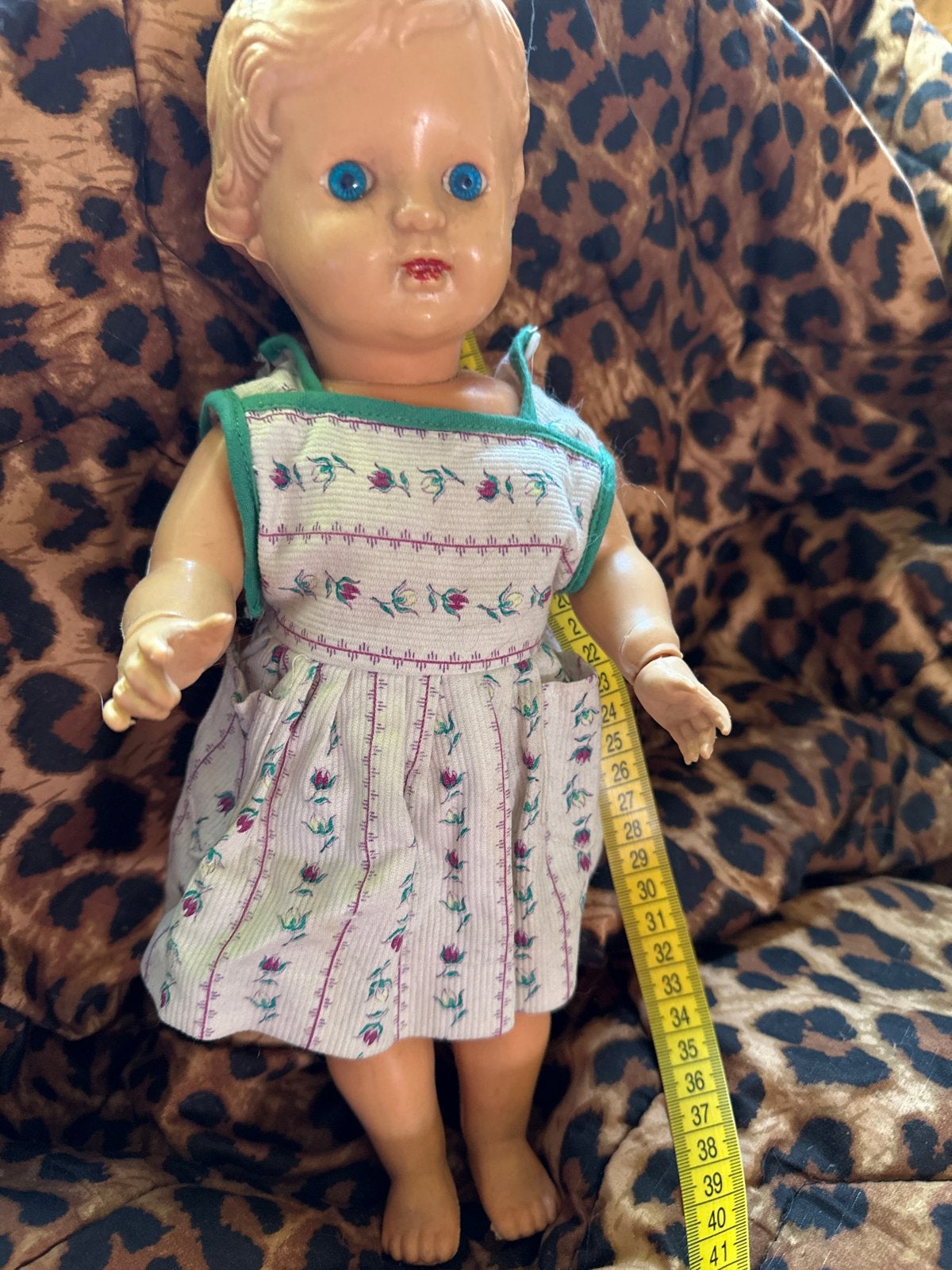Vintage Babypop met Blauwe Ogen en Jurkje - Jaren '50/'60, Verzamelen, Poppen, Ophalen, Gebruikt, Babypop