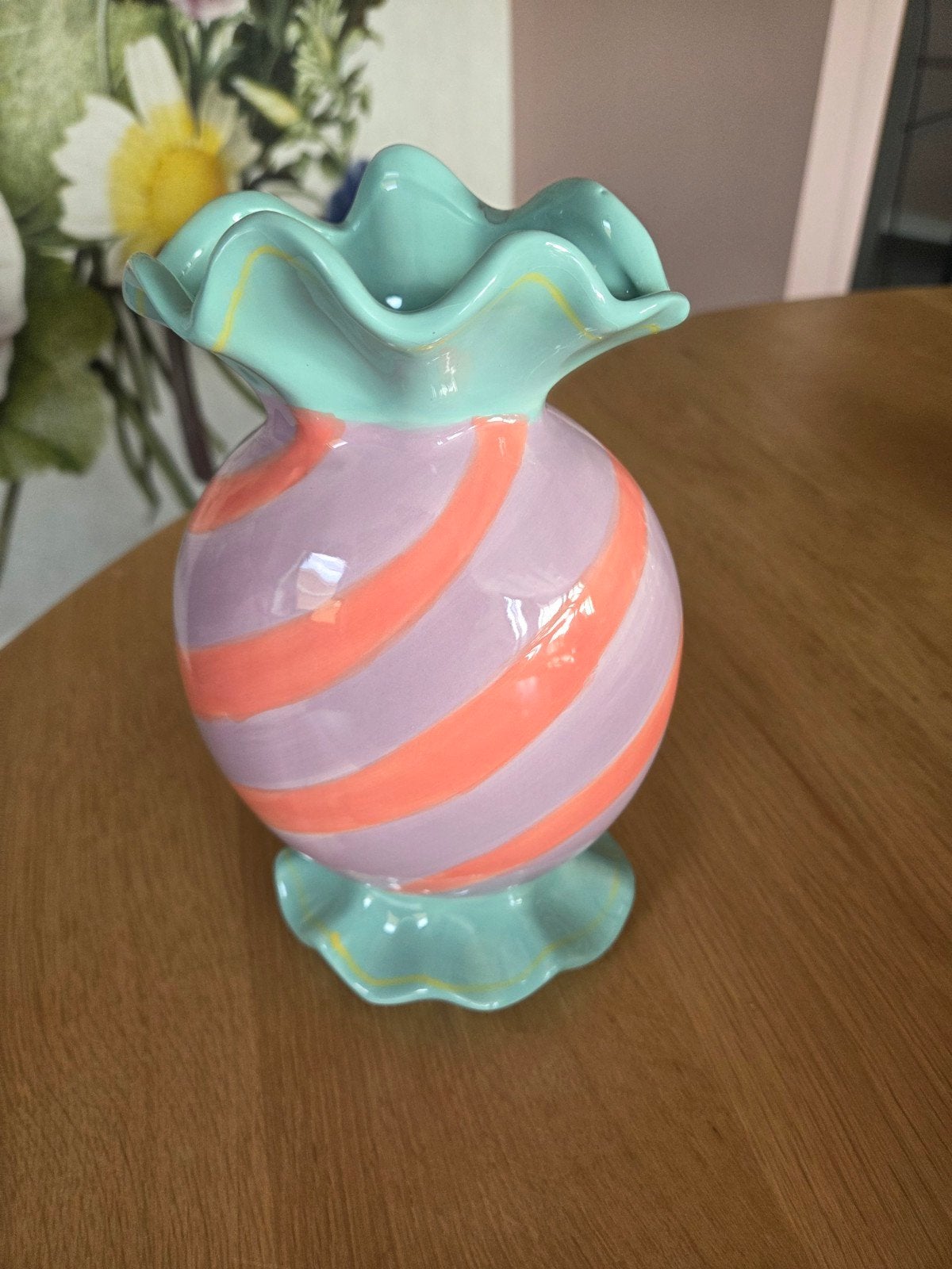 Kleurrijke Candy Vaas - Lila, Roze/Oranje, Lichtblauw, Ophalen of Verzenden, Zo goed als nieuw, Steen/keramiek, Meerkleurig