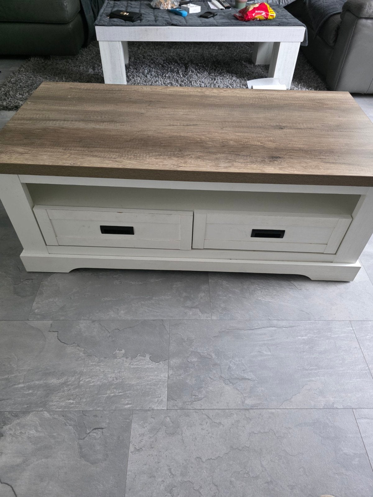Salontafel 120x60 cm met lades - Wit/Houtlook, Huis en Inrichting, Tafels | Salontafels, Ophalen of Verzenden