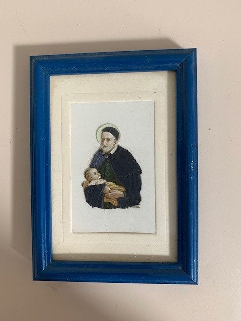 Ingelijst relief bidprentje. Reliefprentje Sint Vincentius., Verzamelen, Ophalen, Zo goed als nieuw, Kaart of Prent, Christendom | Katholiek