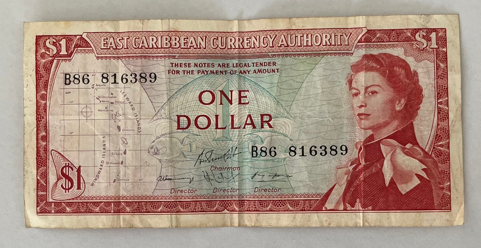 East Caribbean 1 dollar 1965 gebruikte staat, Verzenden, Midden-Amerika, Los biljet
