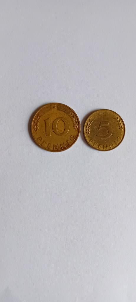Duitse munten 10 en 5 Pfennig 1950D, Ophalen of Verzenden