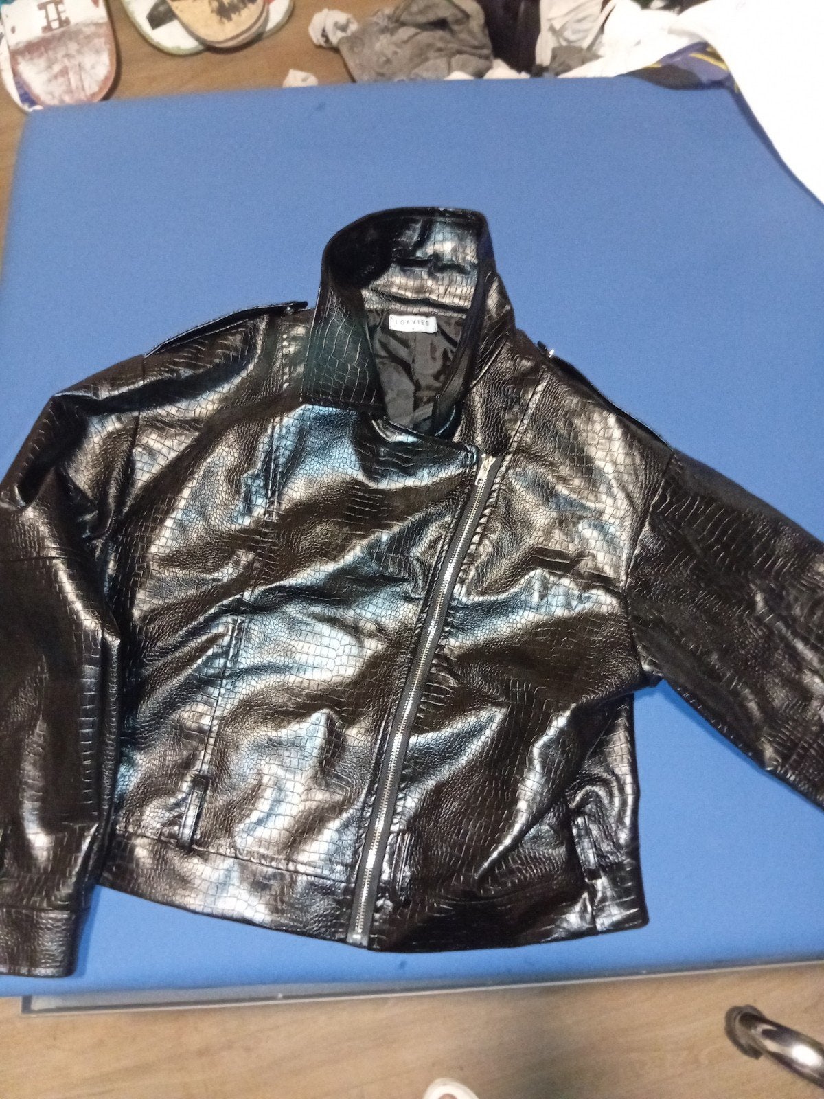 Zwarte bikerjack met krokodillenprint van Loavies, Zwart, Ophalen, Maat 38/40 (M), Loavies