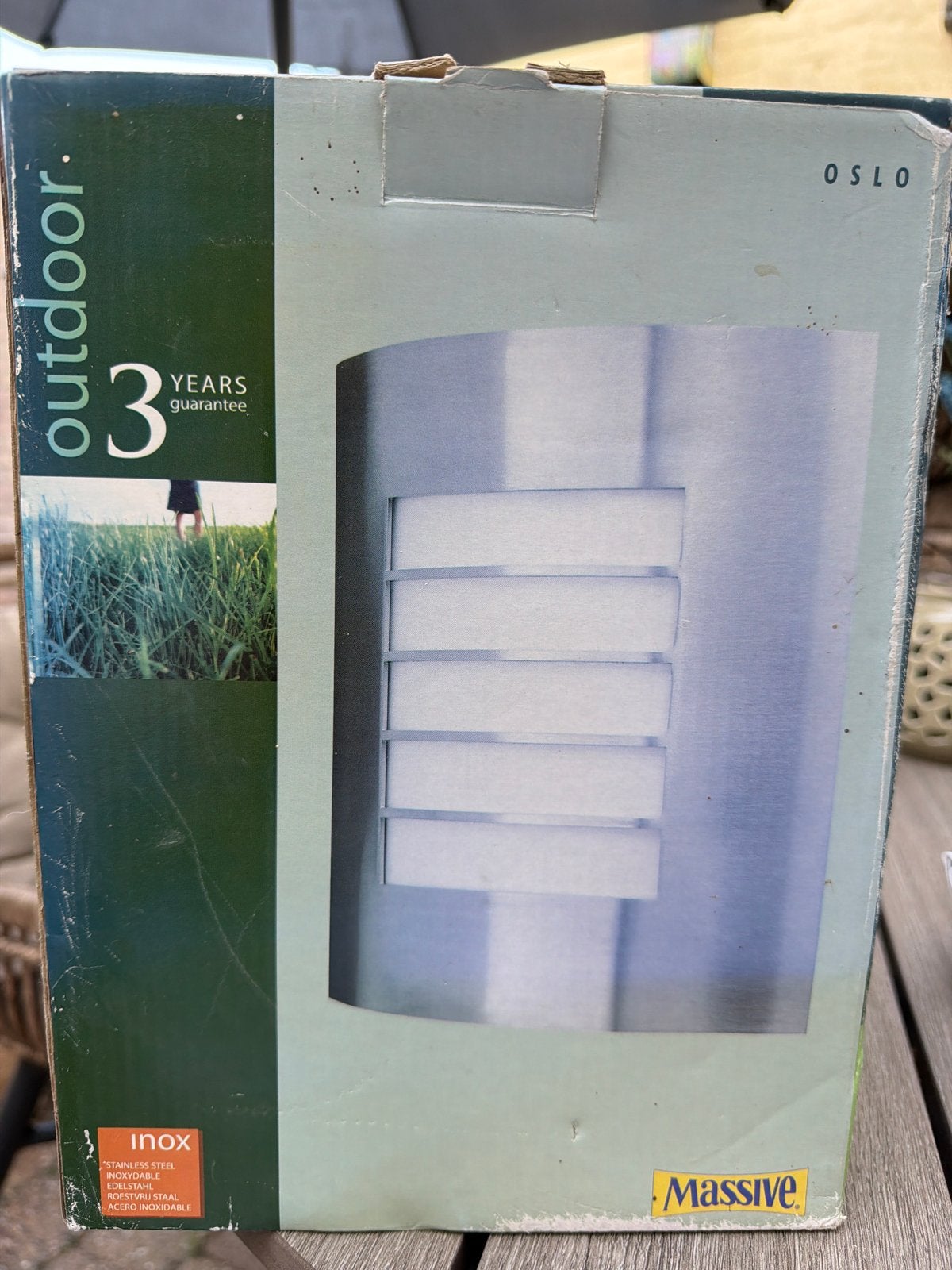 Massive Oslo Buitenlamp RVS E27 - Nieuw in doos, Tuin en Terras, Verzenden, Minder dan 50 watt, Wandlamp, Nieuw