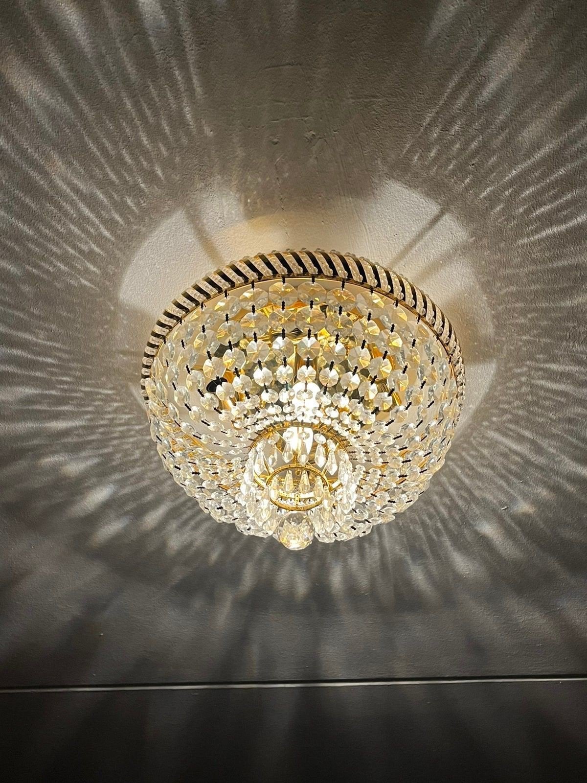 Mooie Kristallen Plafondlamp - Klassiek Design, Gebruikt, E14 (klein), Antiek, Ophalen of Verzenden