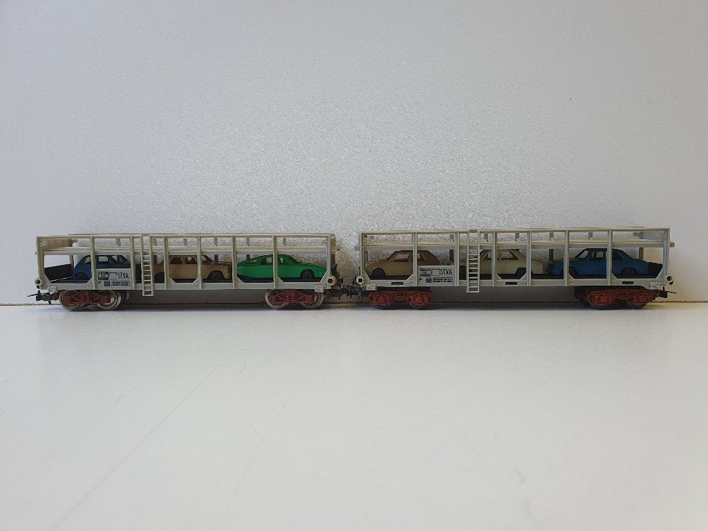 JOUEF H0 6540 2 stuks S.T.V.A. 4-as autotransporter + auto's, Gebruikt, Jouef, Gelijkstroom of Wisselstroom, Wagon