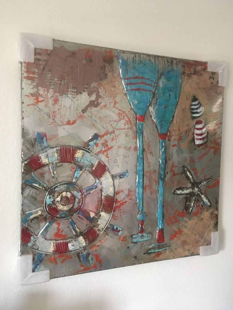 🧡 Metaal schilderij 3d - bootstuur peddels 80x80cm Nieuw 🧡, Huis en Inrichting, Woonaccessoires | Schilderijen, Tekeningen en Foto's