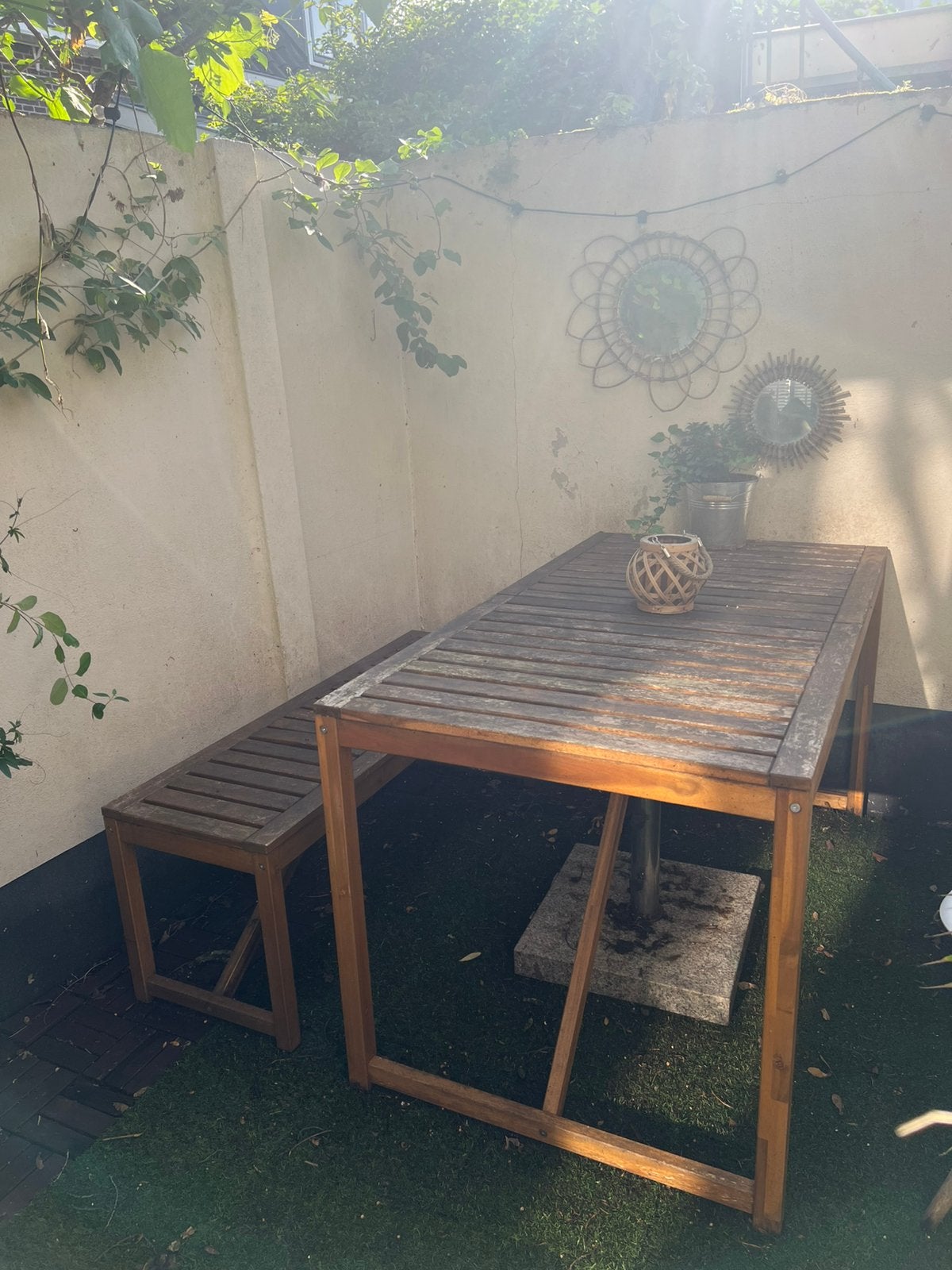 Houten tuinset Ikea (tafel en bankje) NAMMARO, Gebruikt, Tuinset, Hout, Ophalen