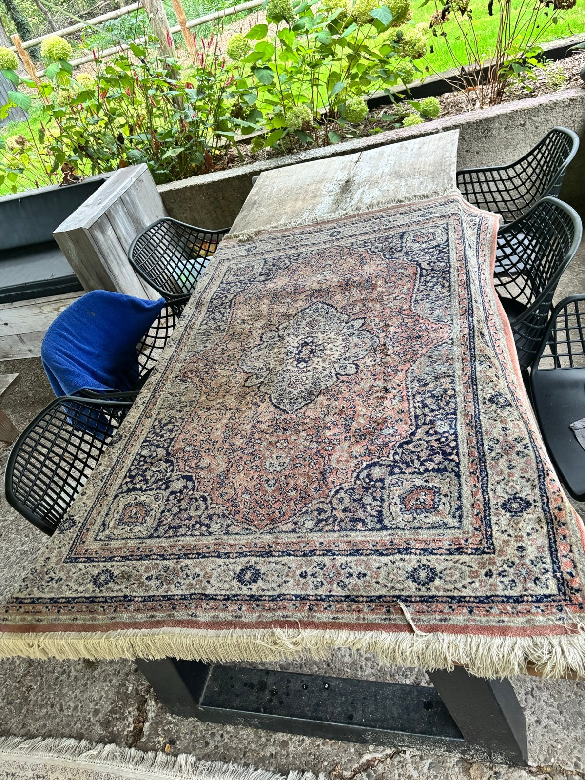 Vintage Perzisch tapijt - Rood/Blauw met franjes, Ophalen, Gebruikt, 150 tot 200 cm, 200 cm of meer